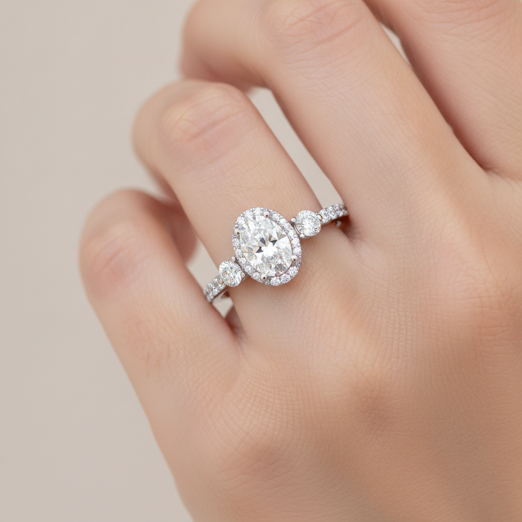 Diamoon Halo Ring In 925 Sterling Silver - Thirteen