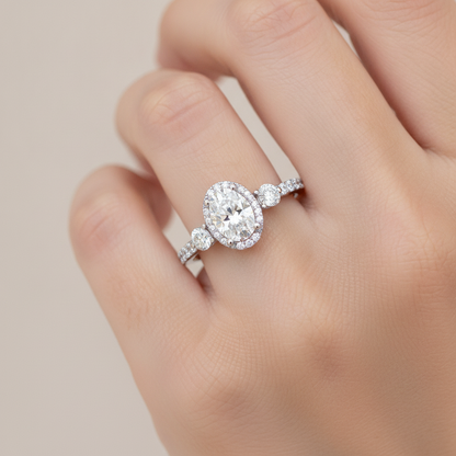 Diamoon Halo Ring In 925 Sterling Silver - Thirteen