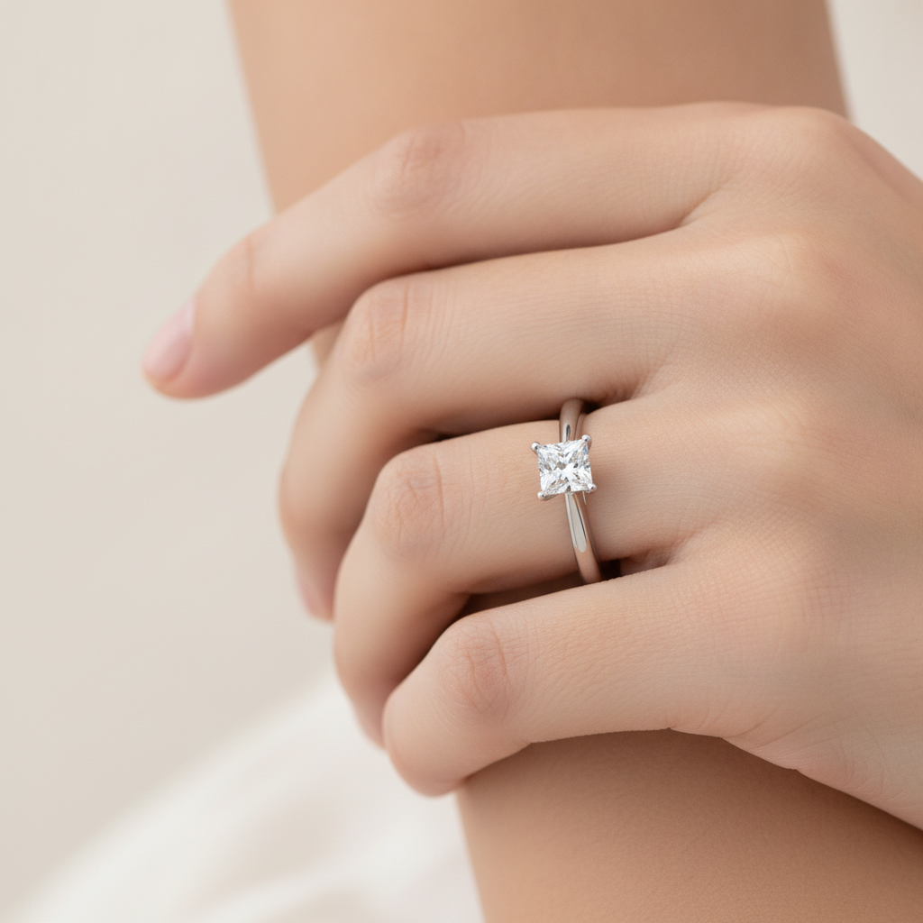 Luxuriant Princess Cut Solitaire Ring In 925 Sterling Silver - Thirteen