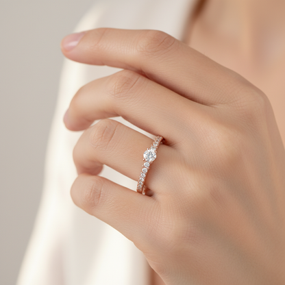 Rose Gold Diamond Solitaire Engagement Ring With Pav Band - Fourteen