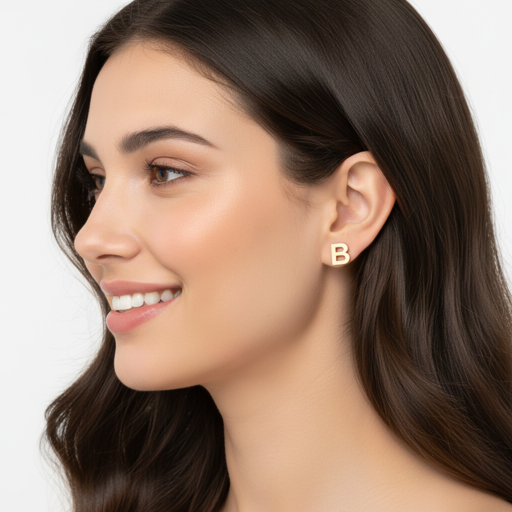 Gold Letter B Initial Stud Earrings - Eight