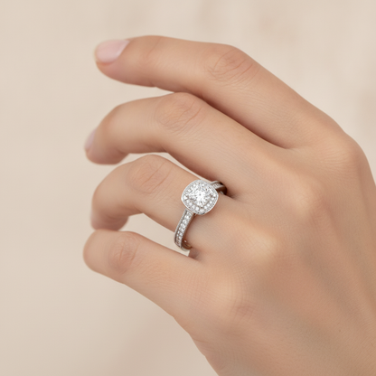 Amy Diamond Halo Ring In 925 Sterling Silver - Thirteen