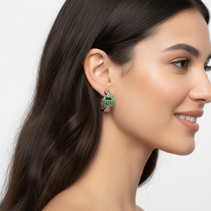 Green Lab-Grown Gemstone Hoop Earrings In Gold Finish – Modern Oval Link Huggie Design - Five