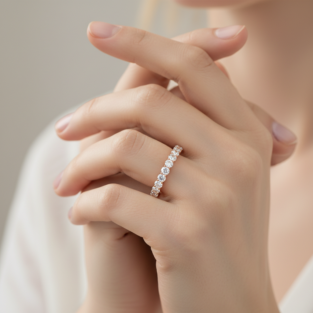 Rose Gold Diamond Eternity Band Ring - Fourteen