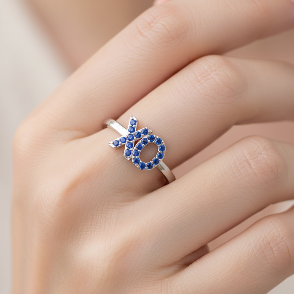 Blue Sapphire Xo Hugs And Kisses Ring - Eight