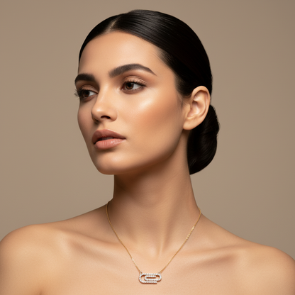 Diamond Interlocking Link Pendant Necklace In White Gold | Modern Geometric Pave Design (16–17 Inch Adjustable) | Jebij - Five