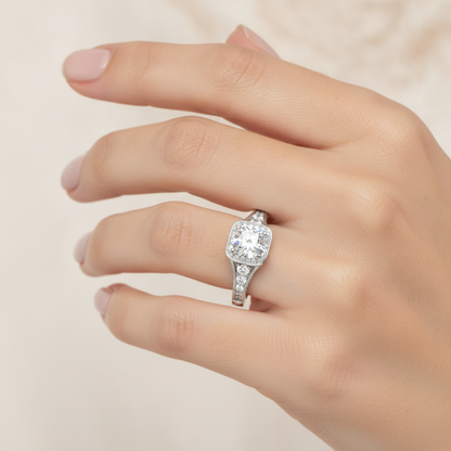 Belle Halo Ring In 925 Sterling Silver - Thirteen