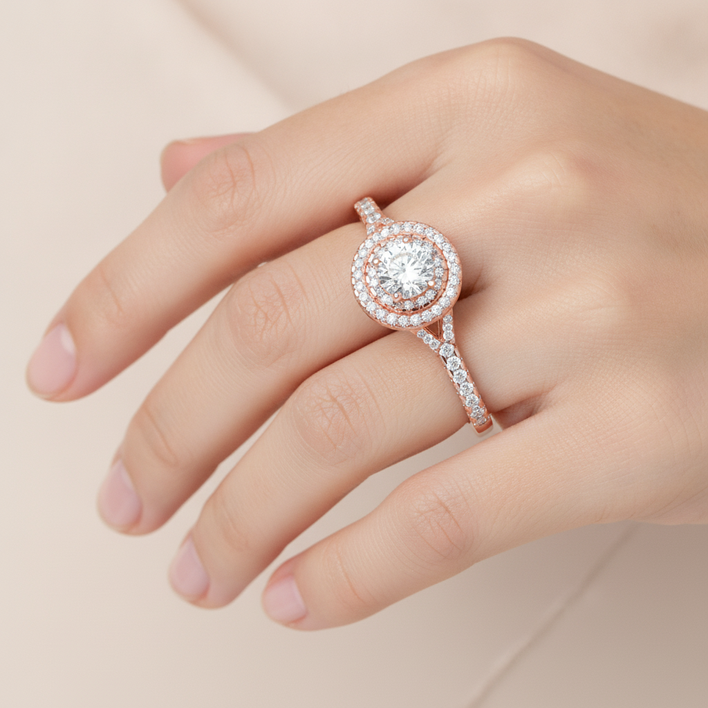 Celebrated Halo Ring In 925 Sterling Silver - Thirteen