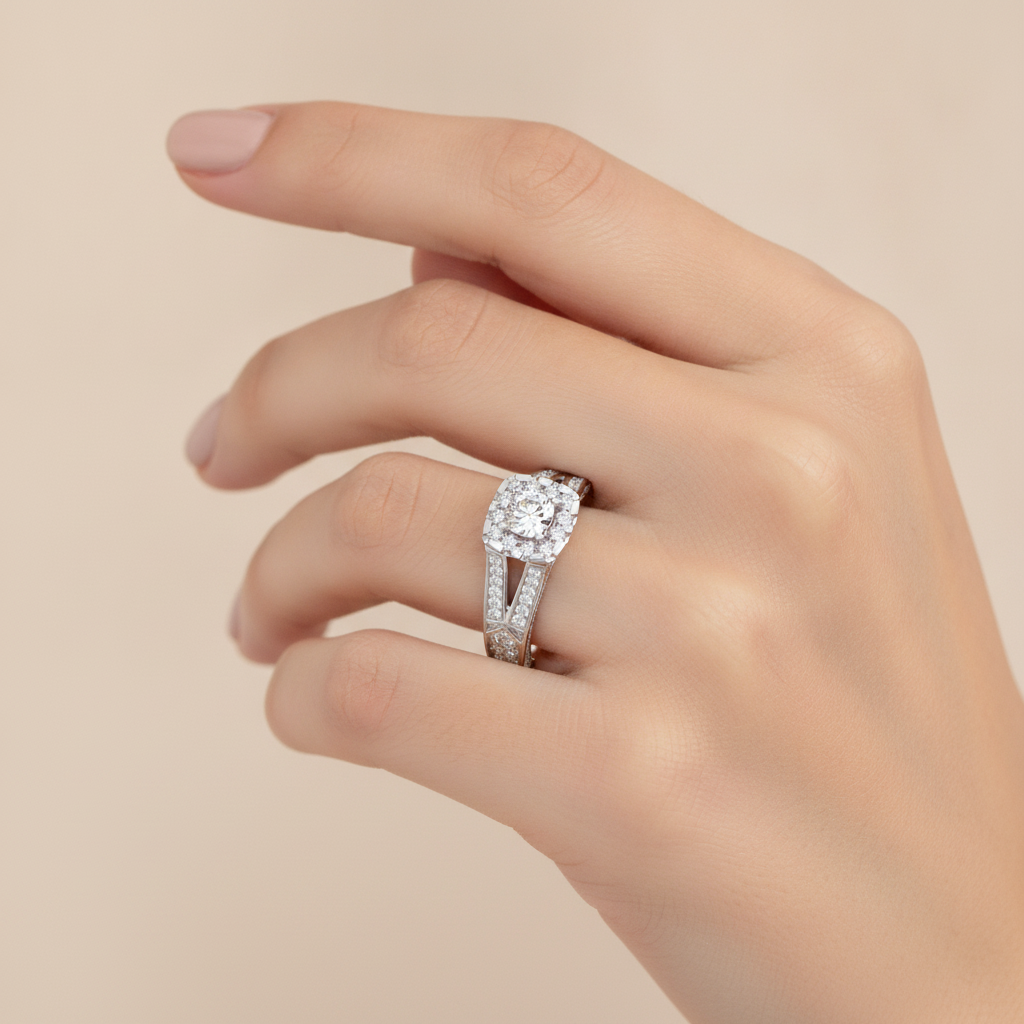 Gilded Solitaire Ring In 925 Sterling Silver - Thirteen