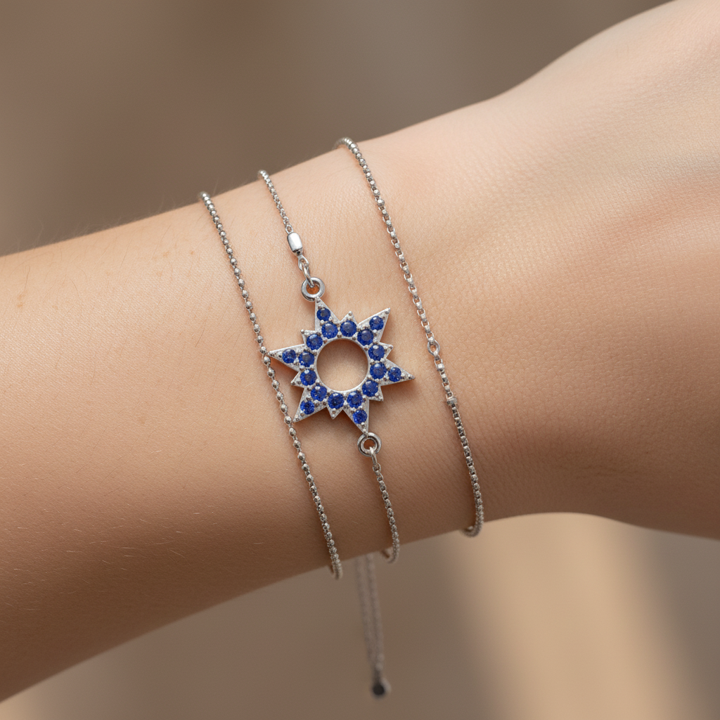 Blue Sapphire Starburst Bracelet With Open Center Design - Eight
