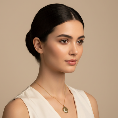 Pav Crescent Moon Disc Pendant Necklace - Four
