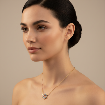 Blue Sapphire Star Of David Pendant Necklace - Five