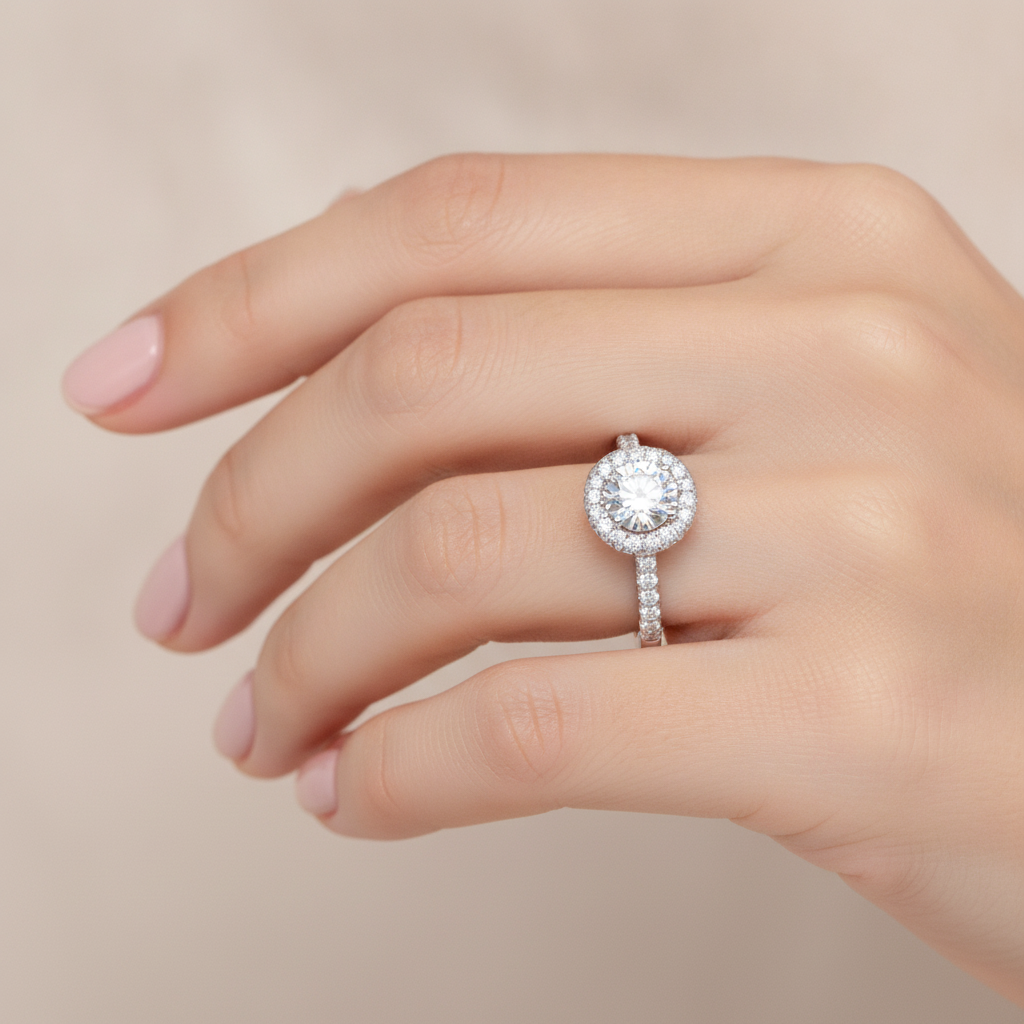 Titan Classic Halo Diamond Engagement Ring In 925 Sterling Silver - Thirteen