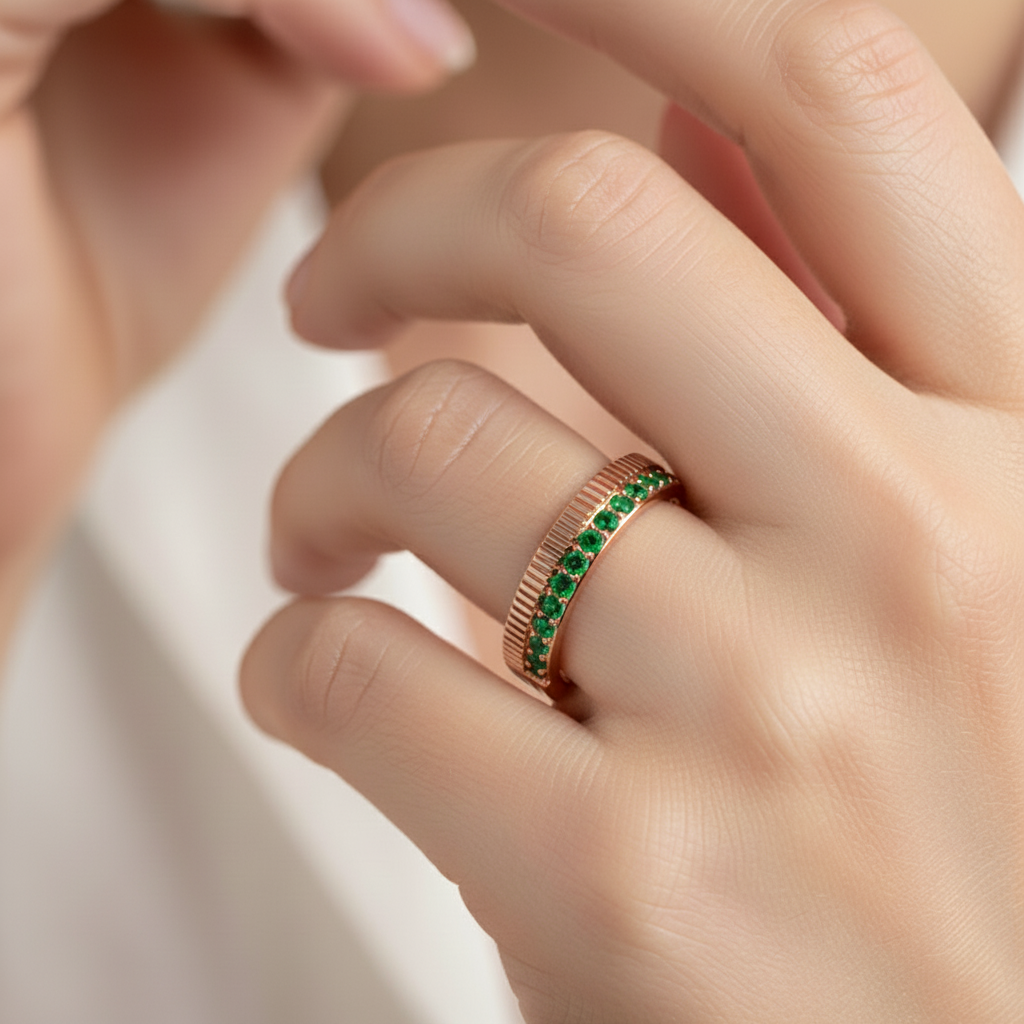Gold Emerald Band Ring 4Mm – Minimal Textured Stackable Ring | Jebij - Eight