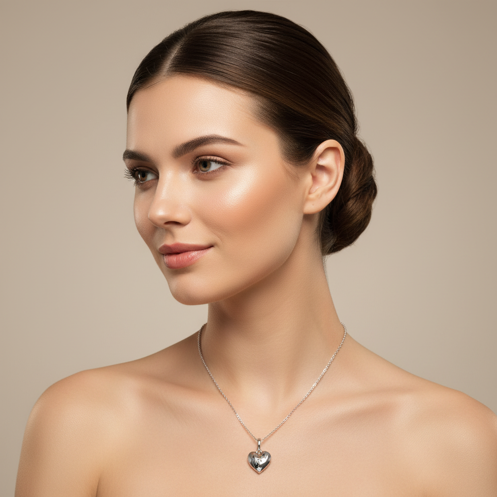 Love Engraved Heart Pendant Necklace With Diamond Accent - Five