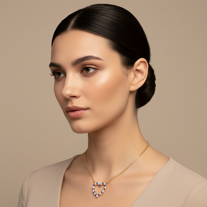 Blue Sapphire And White Diamond Heart Pendant Necklace In 14K White Gold - Eight