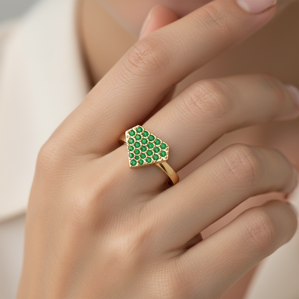 Emerald Pav Diamondshaped Stackable Ring - Eight