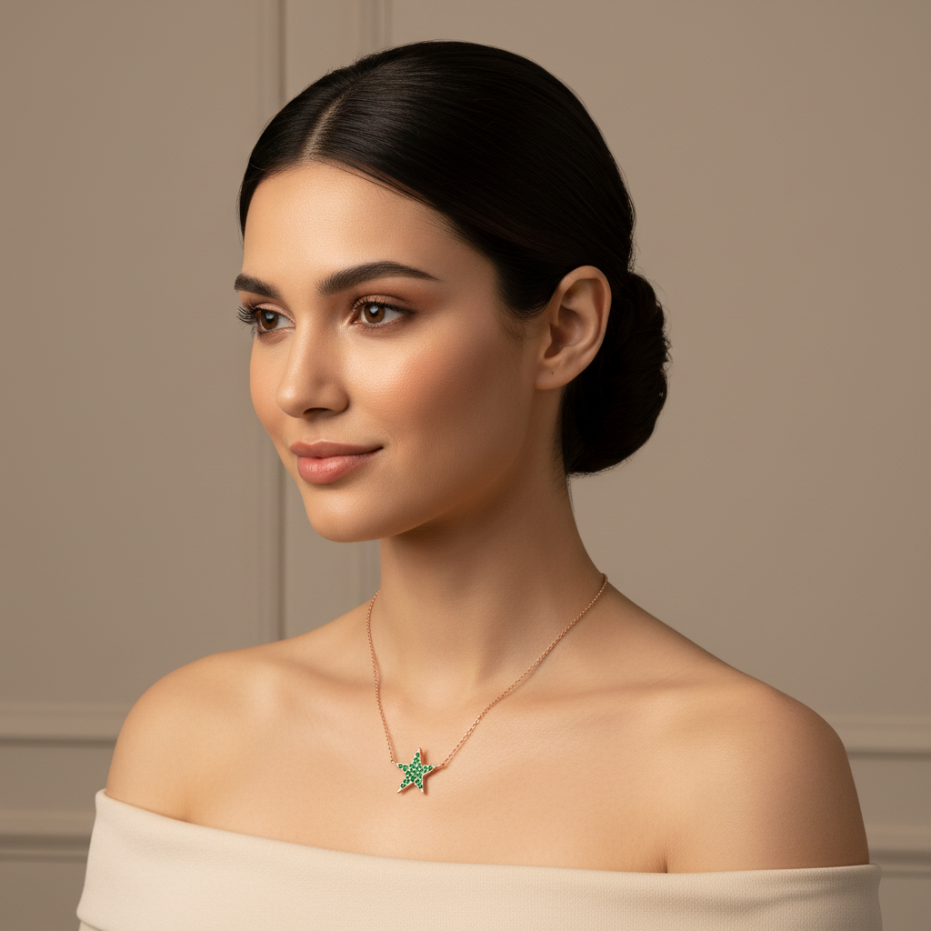 Emerald Pav Star Pendant Necklace - Five
