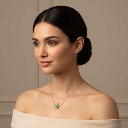 Emerald Pav Star Pendant Necklace - Five