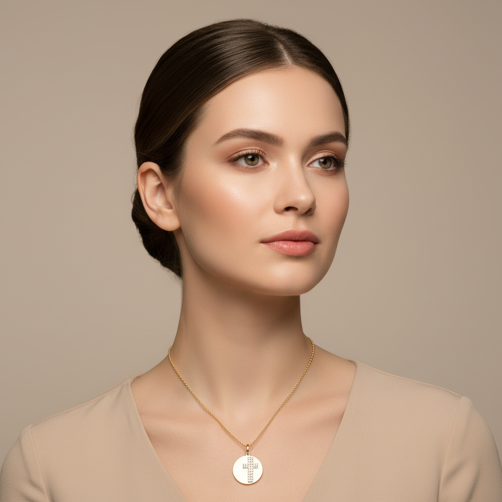 Pav Cross Disc Pendant Necklace - Four