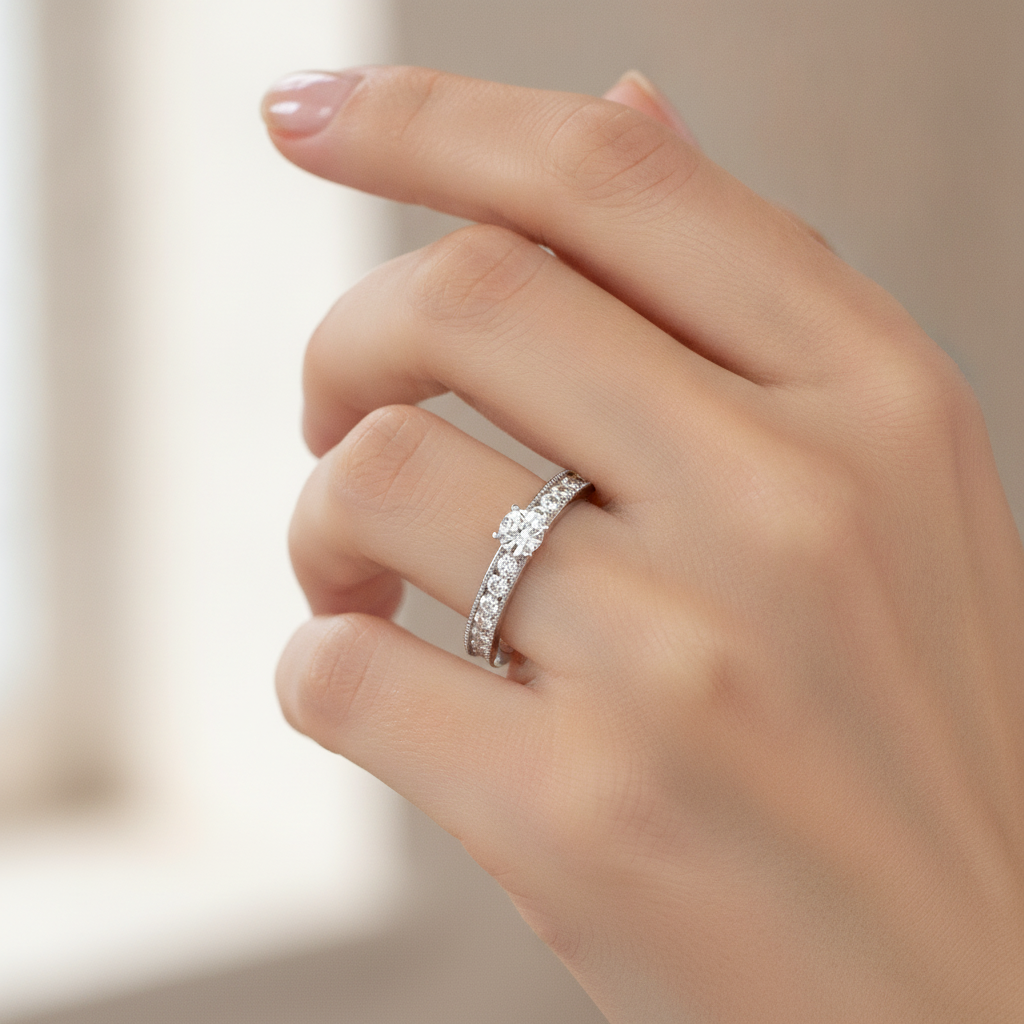 April Solitaire Ring In 925 Sterling Silver - Thirteen