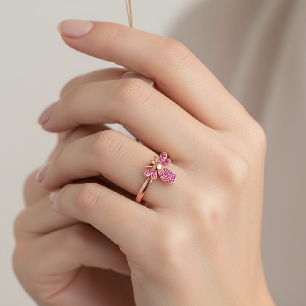 Ruby Bee Ring With Pav Wings And Antennae - Eight