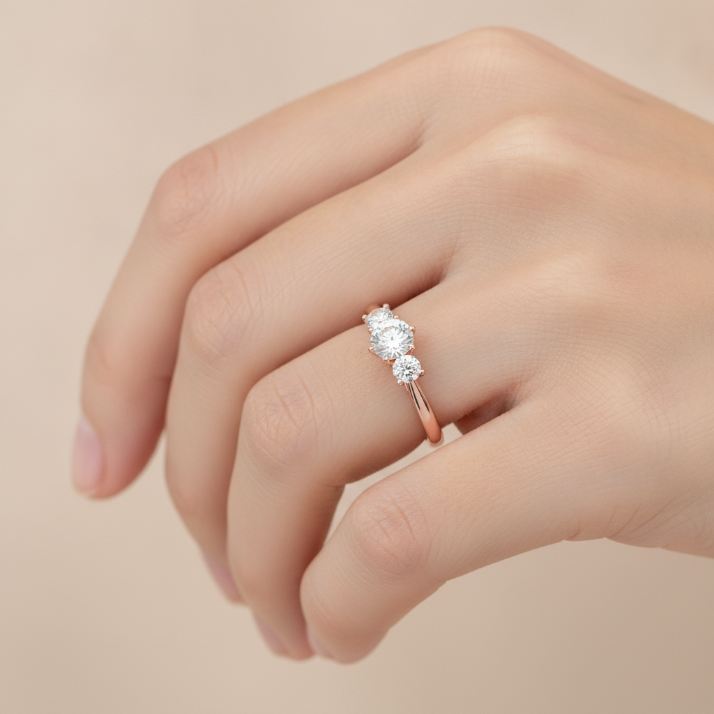 Ebullience Three Stone Diamond Engagement Ring In 925 Sterling Silver - Thirteen