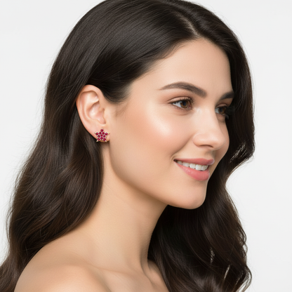 Red Crystal Star Stud Earrings With Screw Back - Five