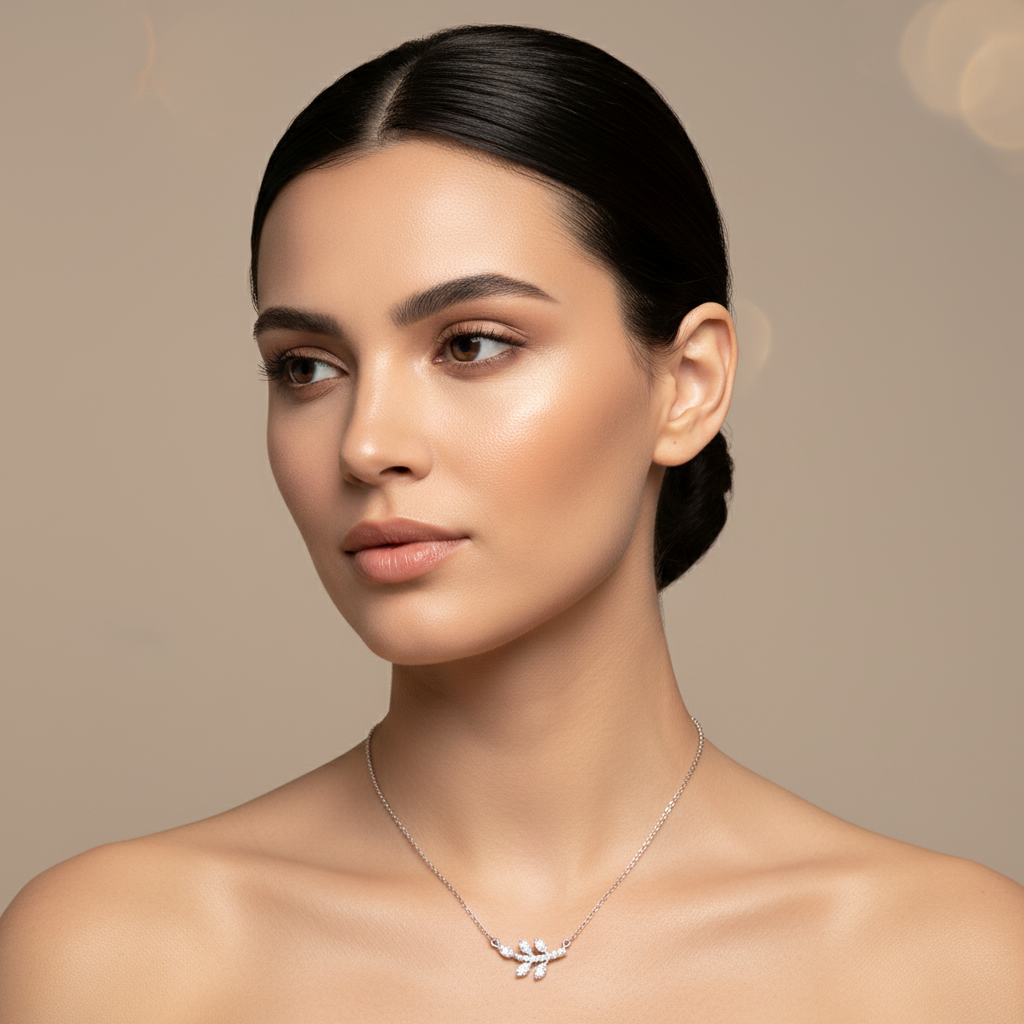 Delicate Leaf Branch Pendant Necklace With Pav Crystals - Five