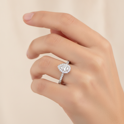 Great Pear Shaped Engagement Halo Ring - Thirteen
