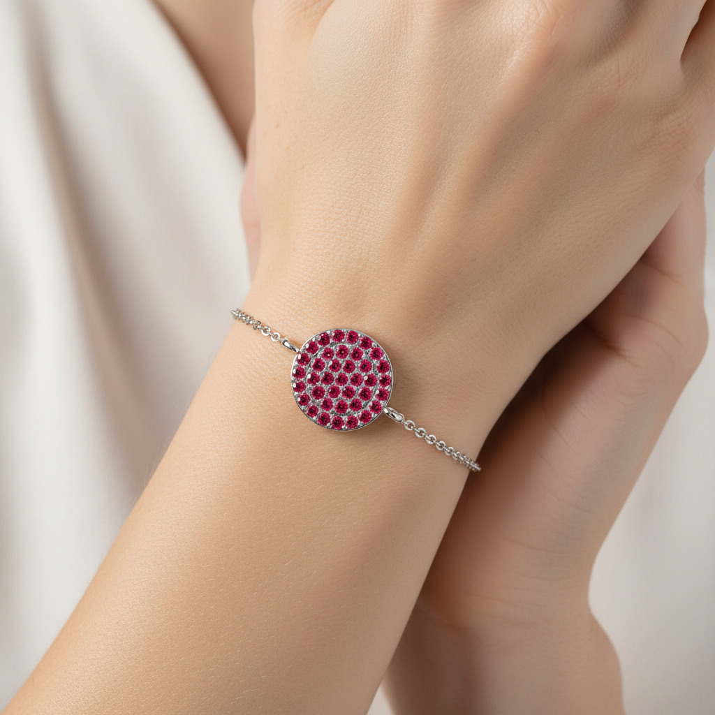 Pav Red Crystal Disc Chain Bracelet - Eight