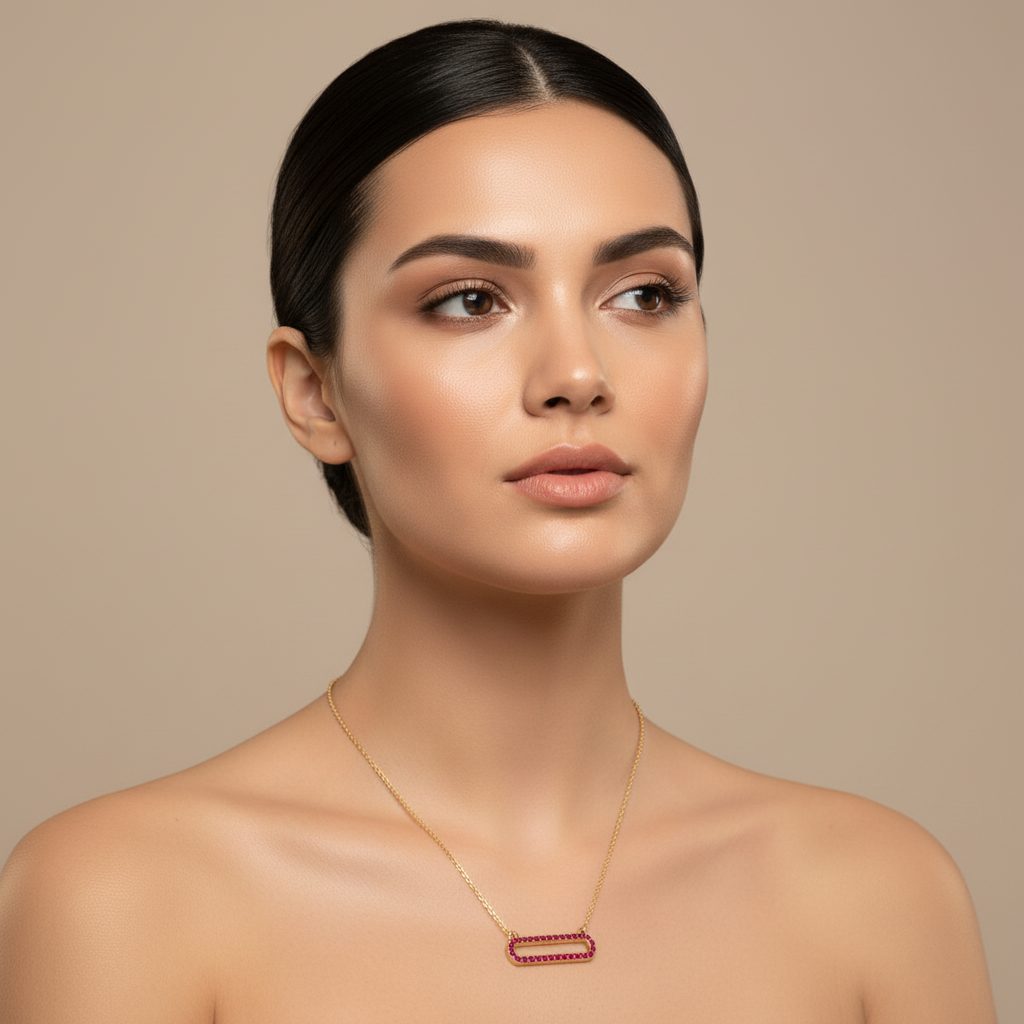 Lab-Grown Ruby Horizontal Link Pendant Necklace In White Gold | Minimal Modern Pave Design (16–17 Inch Adjustable) | Jebij - Eight