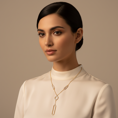 Diamond Geometric Drop Y Necklace In White Gold | Modern Pave Circle & Bar Design (16–17 Inch Adjustable) | Jebij - Five