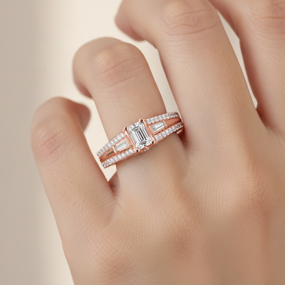 Ellie Emerald Diamond Ring In 925 Sterling Silver - Thirteen
