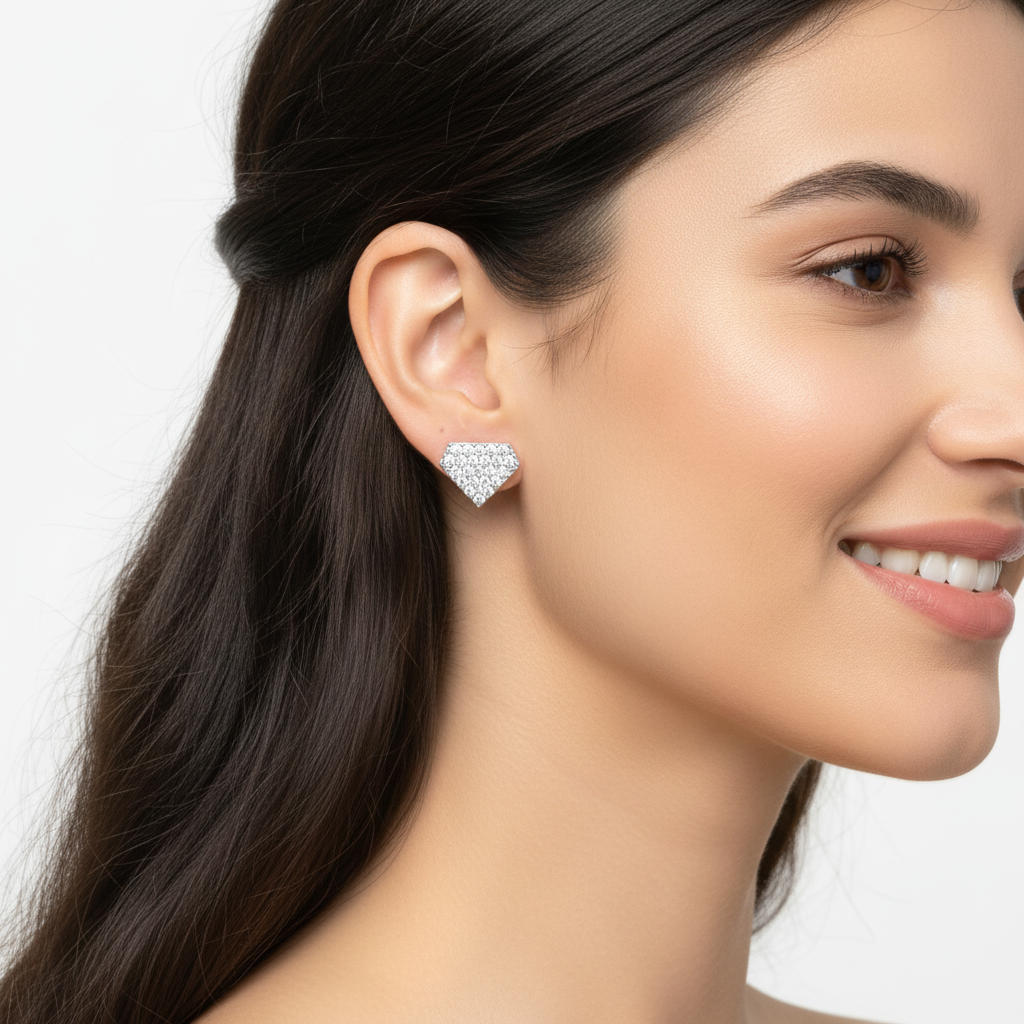 Pav Diamond Shield Stud Earrings - Five