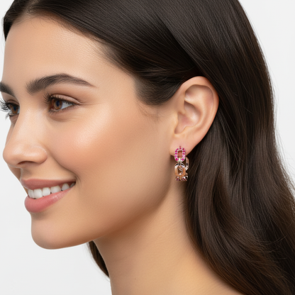 Pink Gemstone Chain Link Hoop Earrings - Five
