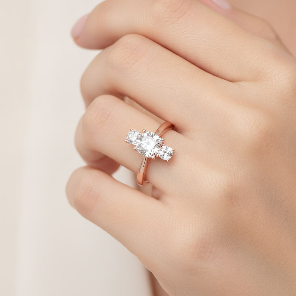 Brilliant Tri Stone Ring In 925 Sterling Silver - Thirteen