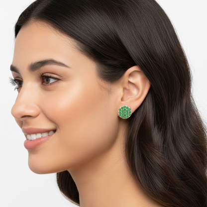 Pav Green Crystal Disc Stud Earrings With Screw Back - Five