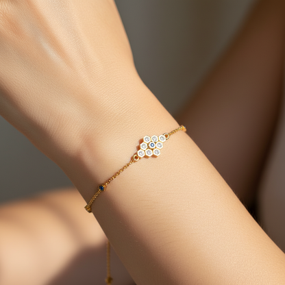 Delicate Floral Cluster Bracelet with Blue and Clear Stones