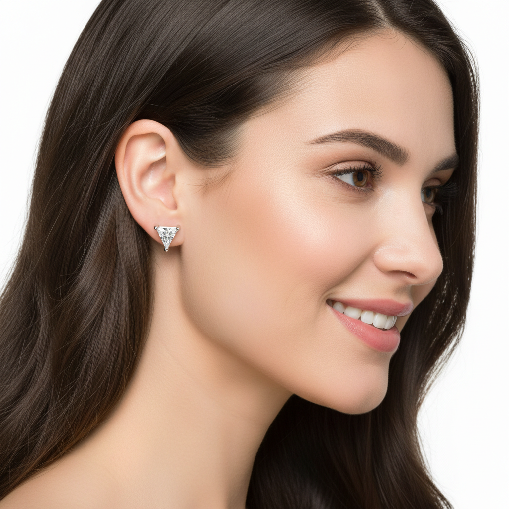 Triangle Diamond Stud Earrings In White Gold - Eight