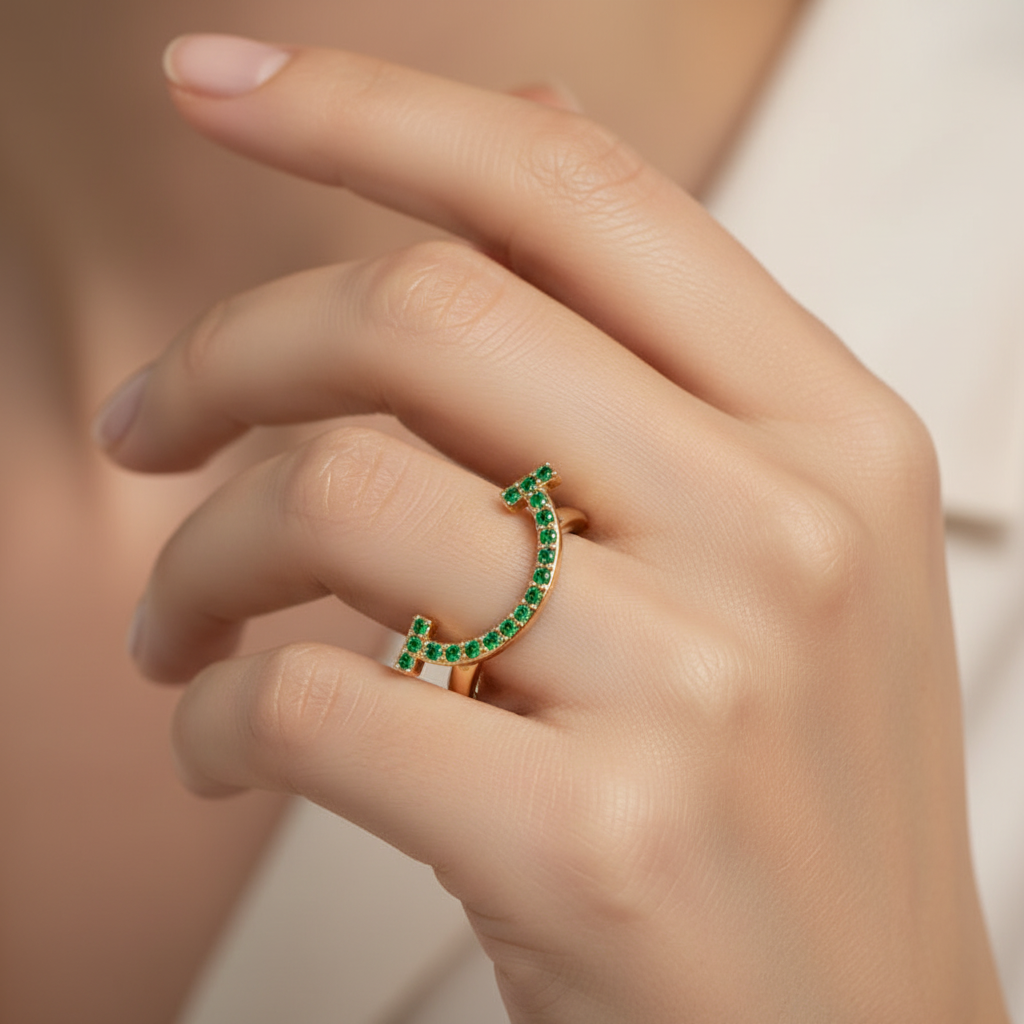 Green Lab Grown Gemstone Horseshoe Ring - Eight