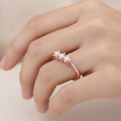 Elegant Layers Tri Stone Ring In 925 Sterling Silver - Thirteen