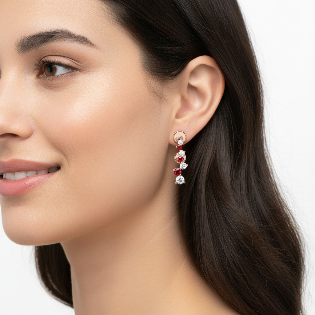 Rose Gold Emerald And Diamond Curved Climber Earrings - Eight