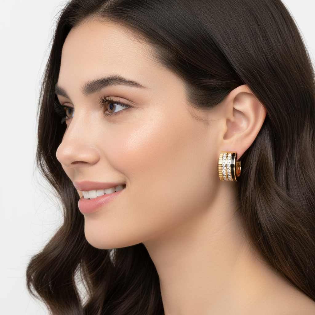 Triple Row Diamond Hoop Earrings In White Gold With Black Enamel – Modern Luxury Hoops | Jebij - Five