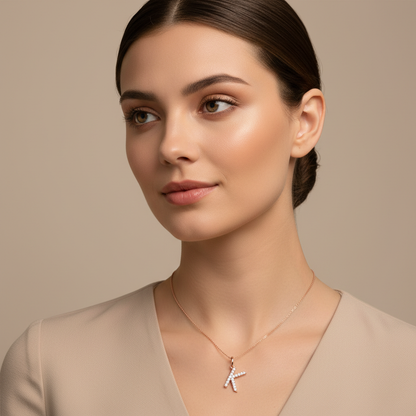 Rose Gold Diamond Letter K Initial Pendant Charm