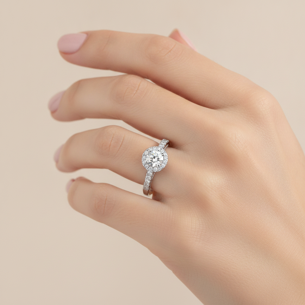 Gleeful Halo Diamond Ring In 925 Sterling Silver - Thirteen