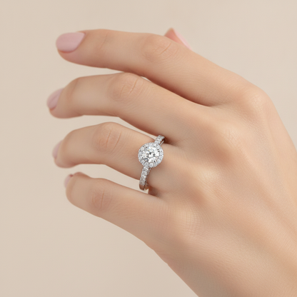 Gleeful Halo Diamond Ring In 925 Sterling Silver - Thirteen