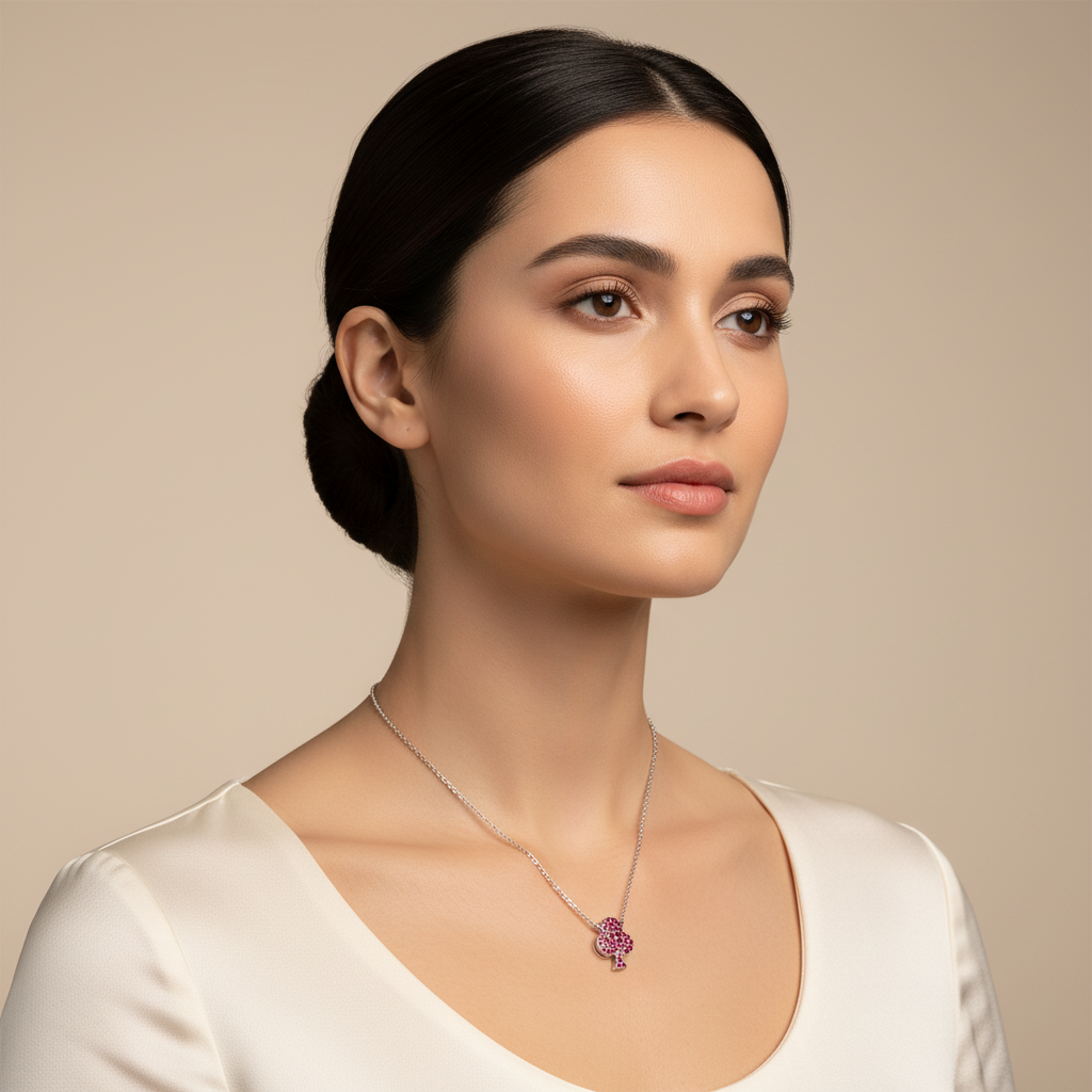 Ruby Pav Club Pendant Necklace With Ball Chain - Five