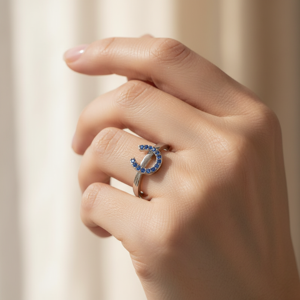 Blue Crystal Horseshoe Ring - Eight