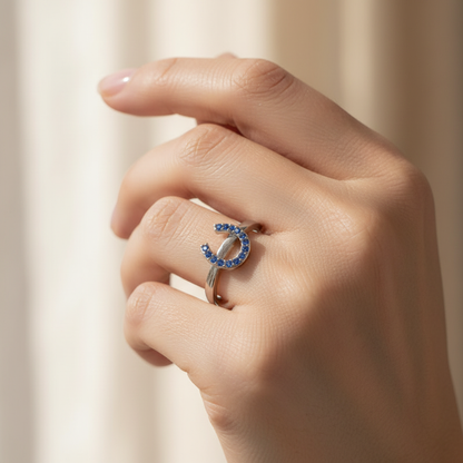 Blue Crystal Horseshoe Ring - Eight